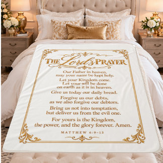 The Lord’s Prayer | Elegant White & Gold Scripture Sherpa Blanket