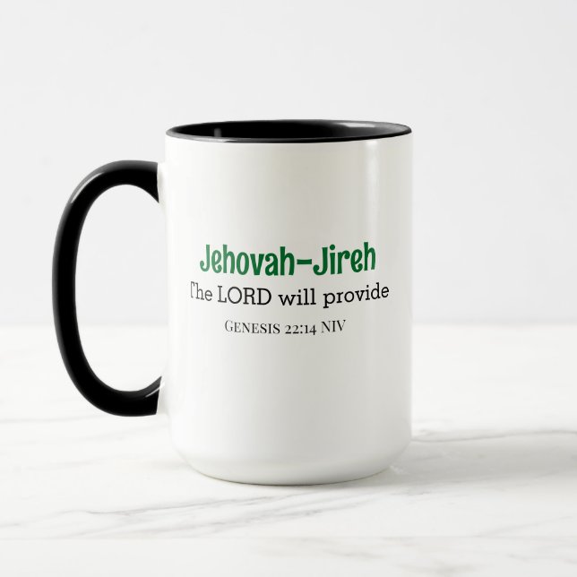 The Lord Will Provide Bible Verse Green and Black Mug (Left)
