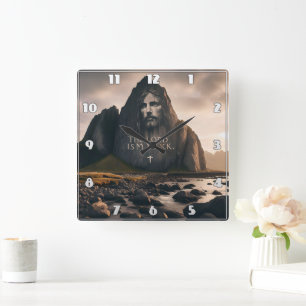 The Lords Face on Rocky Mountain Square Wall Clock