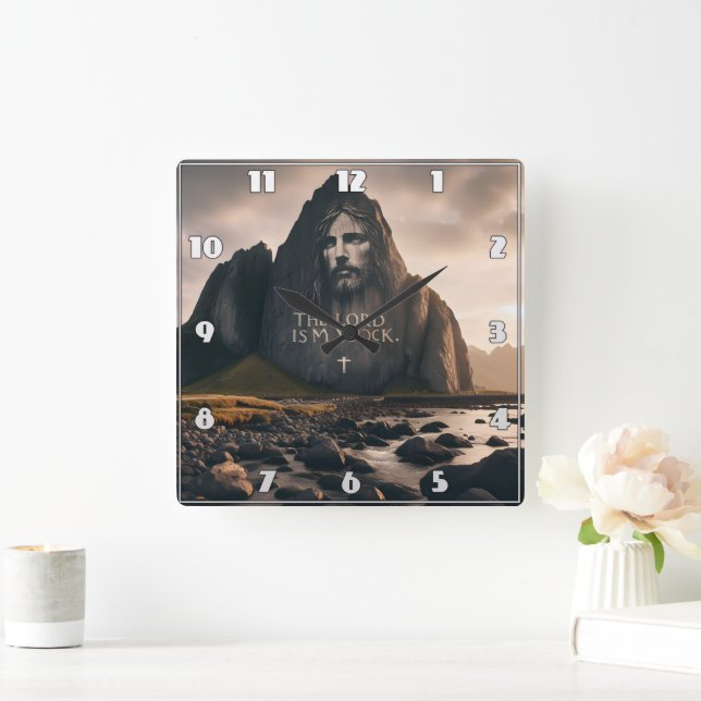 The Lords Face on Rocky Mountain Square Wall Clock (Home)