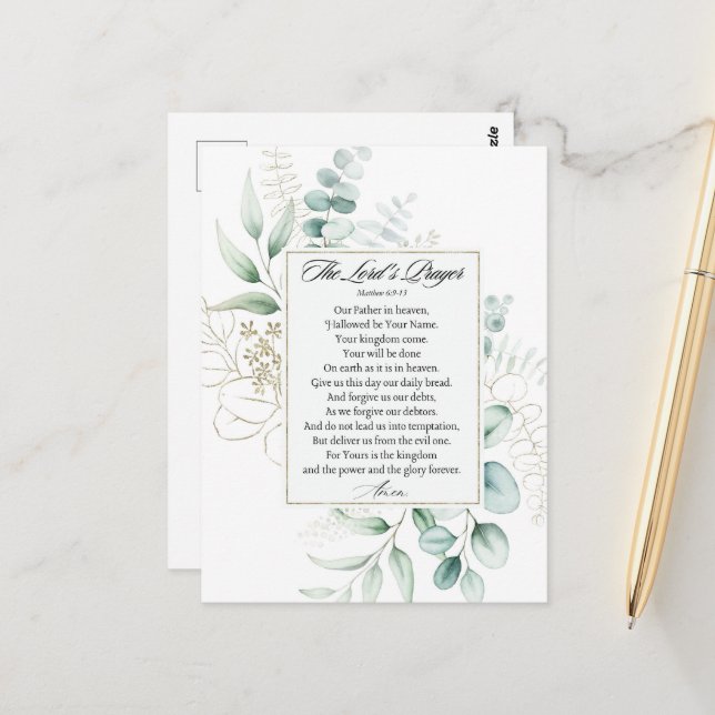 The Lord's Prayer Matthew 6:9-13 Eucalyptus Frame Postcard (Front/Back In Situ)