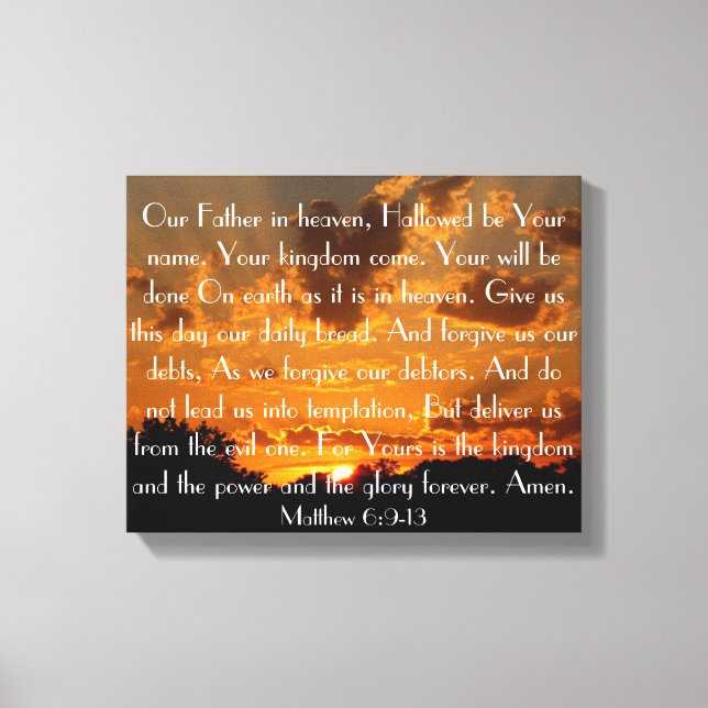 The Lord's Prayer on a beautiful sunset Canvas Print (Front)