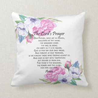 The Lord's Prayer Pink Floral, from Matthew 6:9-13 Throw Pillow