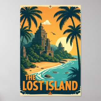 The Lost Island – Vintage Explorer Travel Poster
