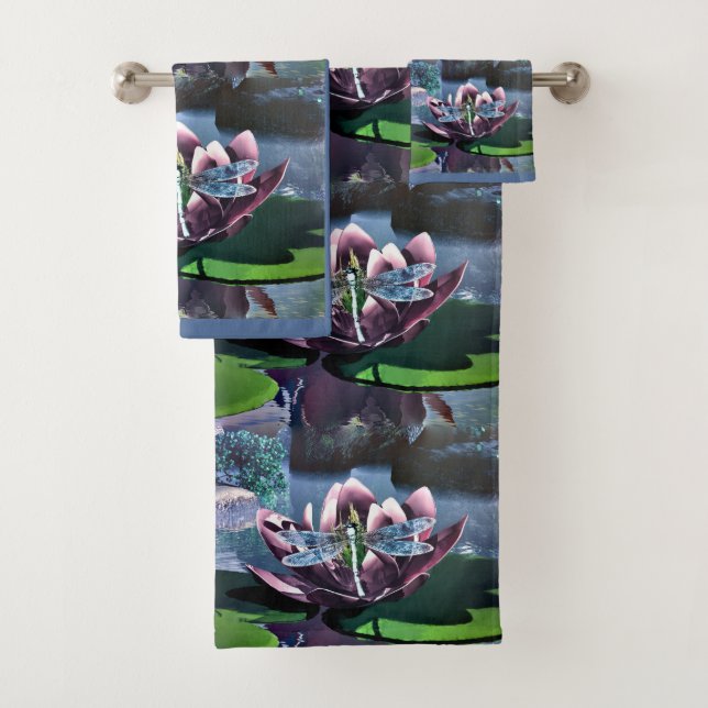 The Lotus and the Dragonfly Bath Towel Set (Insitu)
