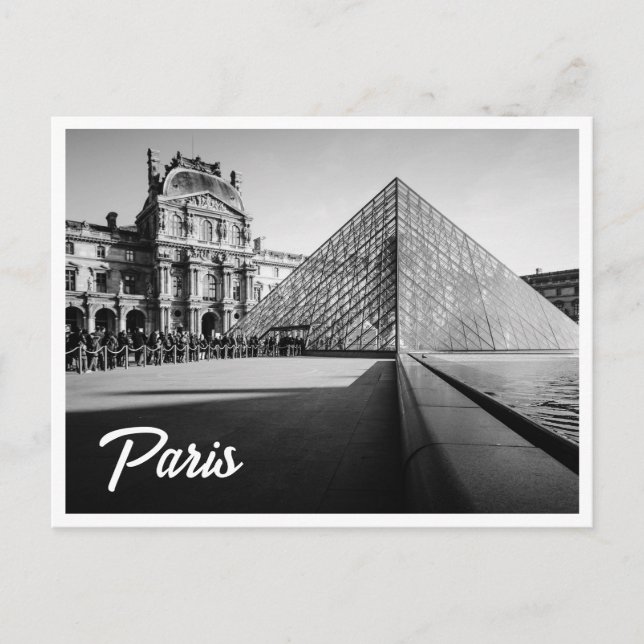The Louvre Black & White Paris Photo Postcard (Front)