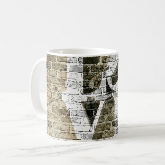 The LOVE MUG Nuetral Bricks Urban Graffiti (Front Left)