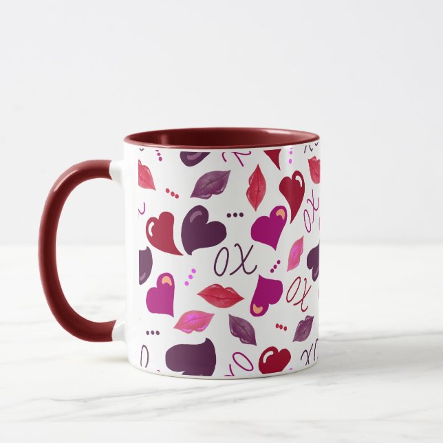 The Love Mug! Valentine Hearts,Lips,XOs Mug (Left)