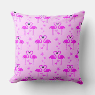 The Love Pink Flamingos with Hearts  Throw Pillow
