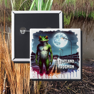 The Loveland Frogman   Ohio Cryptid 2 Inch Square Button