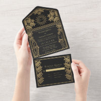 The Lovers Black Gold Tarot Card Wedding Invite