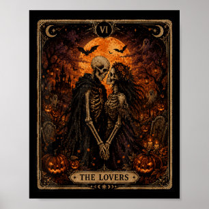 The Lovers Halloween Tarot Card Skeleton Couple Poster