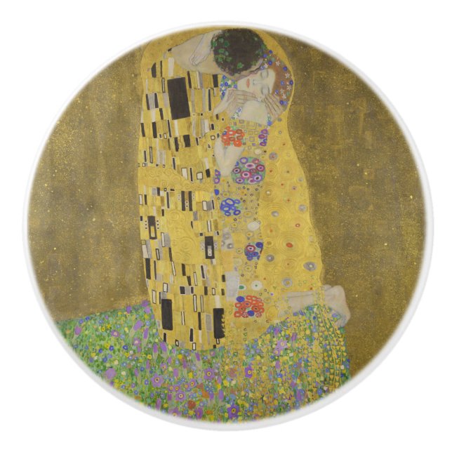The Lovers Kissing Embrace by Gustav Klimt Ceramic Knob (Front)