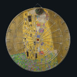 The Lovers Kissing Embrace by Gustav Klimt Dartboard<br><div class="desc">Sunlight glints off the swirling golden embrace that surrounds the lovers in Gustav Klimt's masterpiece, The Kiss. The scene is a paradox of intimacy and isolation. The couple stands on a precipice, a field of colourful flowers at their feet, yet they are oblivious to the world around them. Their gazes...</div>