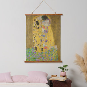 The Lovers Kissing Embrace by Gustav Klimt Hanging Tapestry