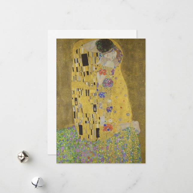 The Lovers Kissing Embrace by Gustav Klimt Holiday Card (Front/Back In Situ)