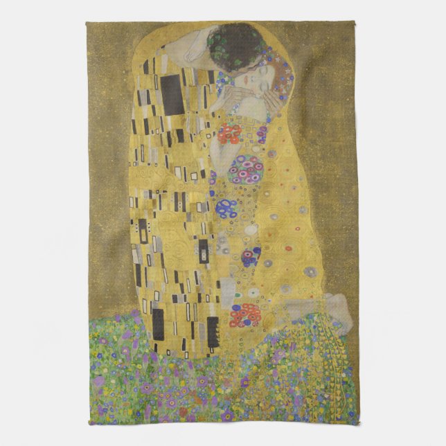 The Lovers Kissing Embrace by Gustav Klimt Kitchen Towel (Vertical)