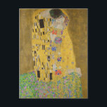 The Lovers Kissing Embrace by Gustav Klimt Postcard<br><div class="desc">Sunlight glints off the swirling golden embrace that surrounds the lovers in Gustav Klimt's masterpiece, The Kiss. The scene is a paradox of intimacy and isolation. The couple stands on a precipice, a field of colourful flowers at their feet, yet they are oblivious to the world around them. Their gazes...</div>