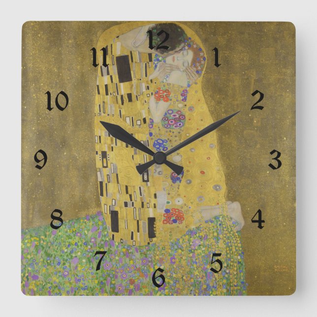 The Lovers Kissing Embrace by Gustav Klimt Square Wall Clock (Front)