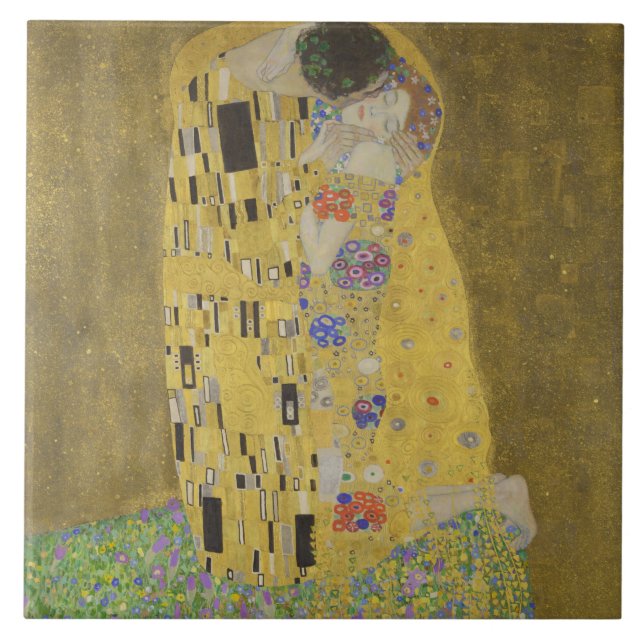 The Lovers Kissing Embrace by Gustav Klimt Tile (Front)