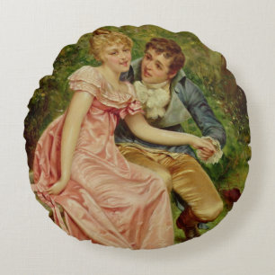 The Lovers (oil on canvas) Round Pillow
