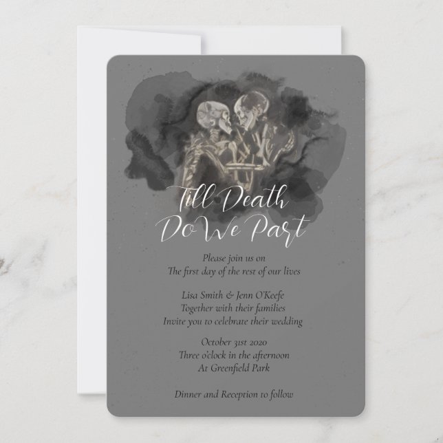 The Lovers Skeleton Painting Wedding Invitations (Front)