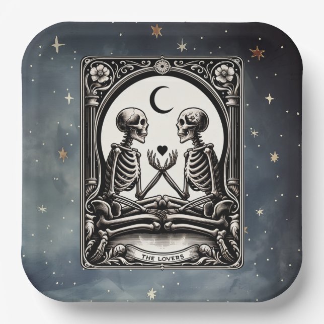 The Lovers Tarot Card Celestial Wedding Paper Plate (Front)