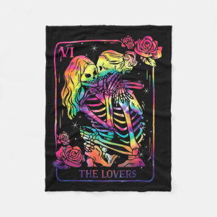 The Lovers Tarot Card Goth Tie Dye Kissing Lesbian Fleece Blanket