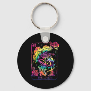 The Lovers Tarot Card Goth Tie Dye Kissing Lesbian Keychain