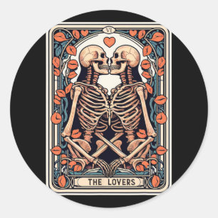The Lovers Tarot Card Skeleton Goth Halloween Classic Round Sticker