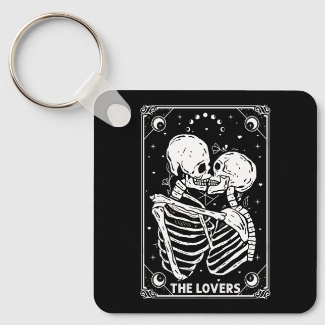 The Lovers Tarot Card Skeleton Valentine Gothic Ha Keychain (Front)