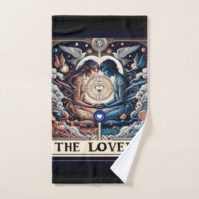 THE LOVERS Tarot Celestial Man & Woman Soulmates Bath Towel Set (Hand Towel)