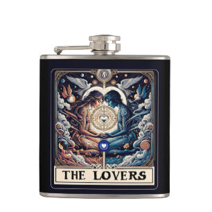 THE LOVERS Tarot Celestial Man & Woman Soulmates Hip Flask