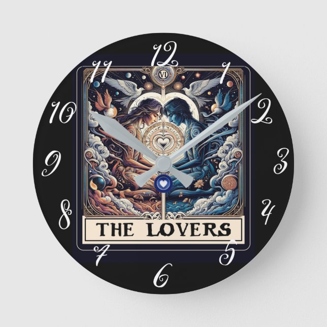 THE LOVERS Tarot Celestial Man & Woman Soulmates Round Clock (Front)