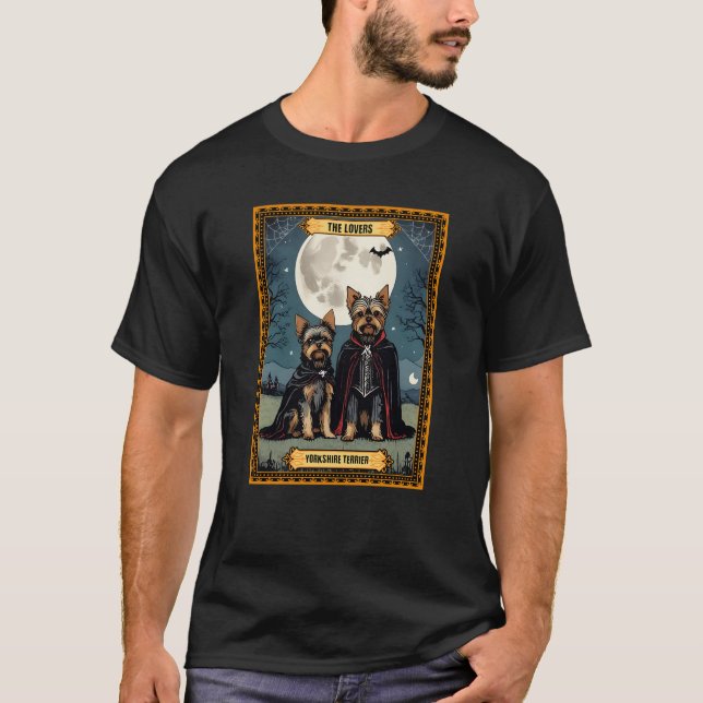 The Lovers Yorkshire Terrier Halloween Tarot Card T-Shirt (Front)