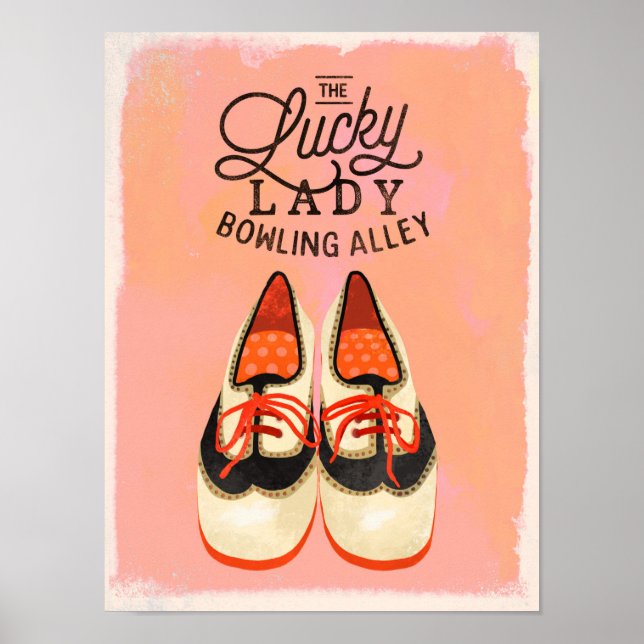 "The Lucky Lady Bowling Alley" Cool Retro Art Poster (Front)