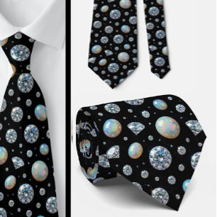 The Luxury Man   Black Tie Diamond Opal Neck Tie