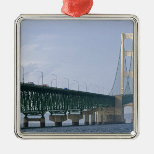 The Mackinac Bridge spanning the Straits of 2 Metal Ornament