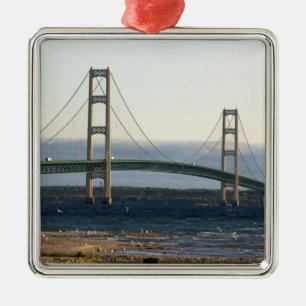 The Mackinac Bridge spanning the Straits of 4 Metal Ornament