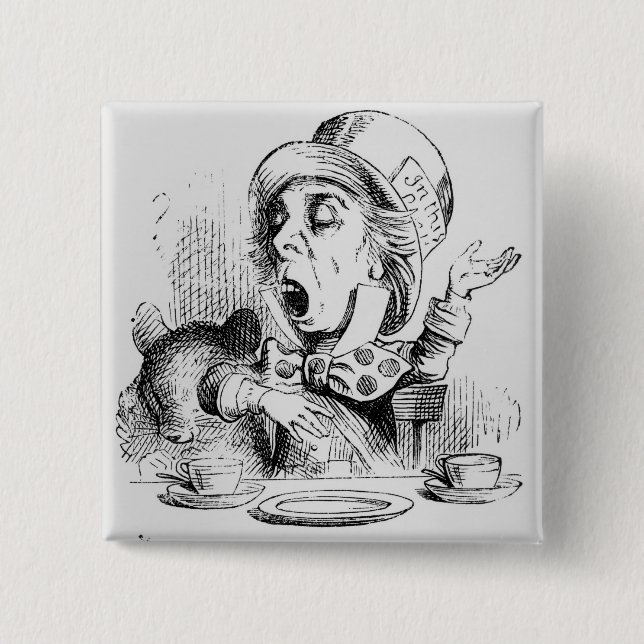 The Mad Hatter 2 Inch Square Button (Front)