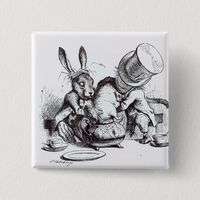 The Mad Hatter and the March Hare 2 Inch Square Button (Front)
