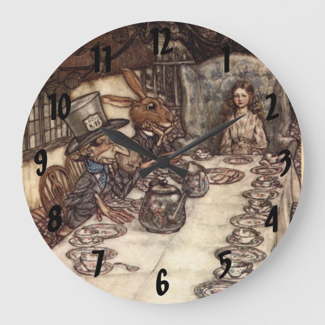 The Mad Hatter Tea Party Arthur Rackham Wall Clock (Front)