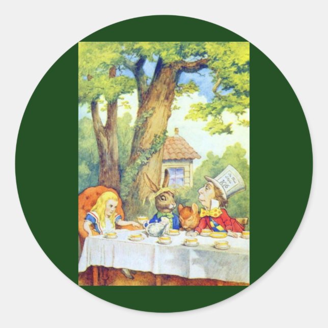 The Mad Hatters Tea Party Full Colour Classic Round Sticker (Front)