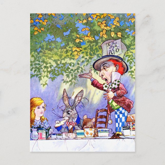 The Mad Hatter's Tea Party in Alice in Wonderland Postcard (Front)