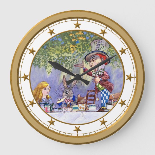 The Mad Hatter's Tea Party in Wonderland Large Clock (Front)