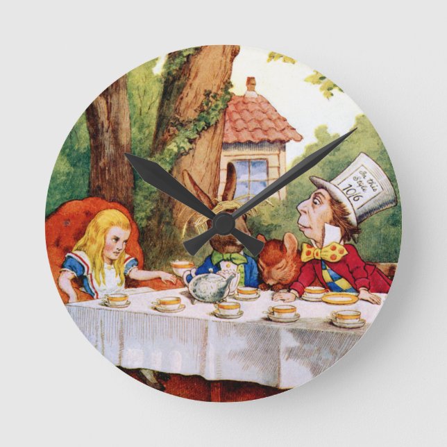 The Mad Hatter's Tea Party in Wonderland Round Clock (Front)