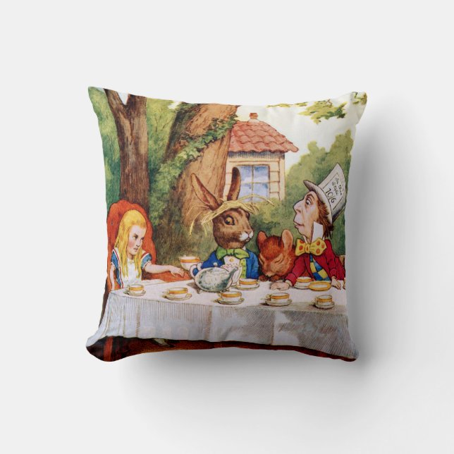 The Mad Hatter's Tea Party in Wonderland Throw Pillow (Front)