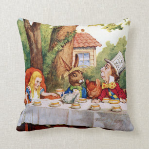 The Mad Hatter's Tea Party in Wonderland Throw Pillow