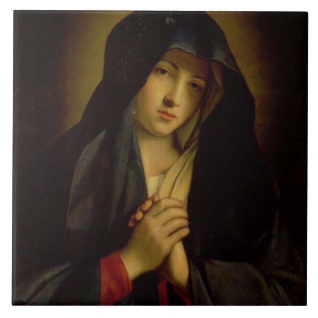 The Madonna in Sorrow (oil on canvas) Tile (Front)