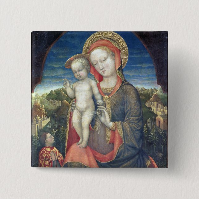 The Madonna of Humility adored by Leonello d'Este 2 Inch Square Button (Front)